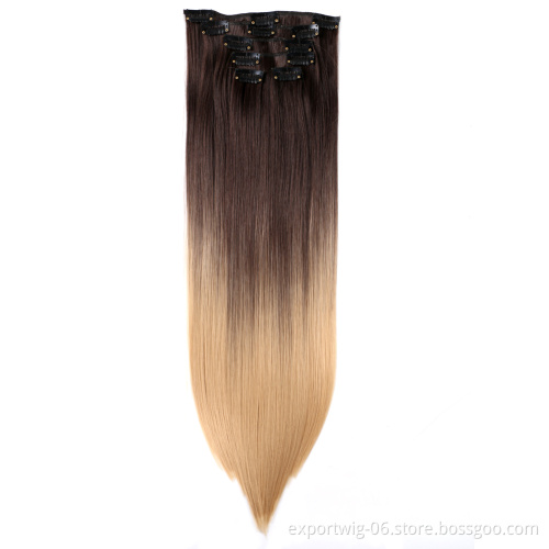 Factory Price 5 Pieces Hair Set 22 inch Straight Hair pieces Synthetic Black Brown Clip in Hair Extensions